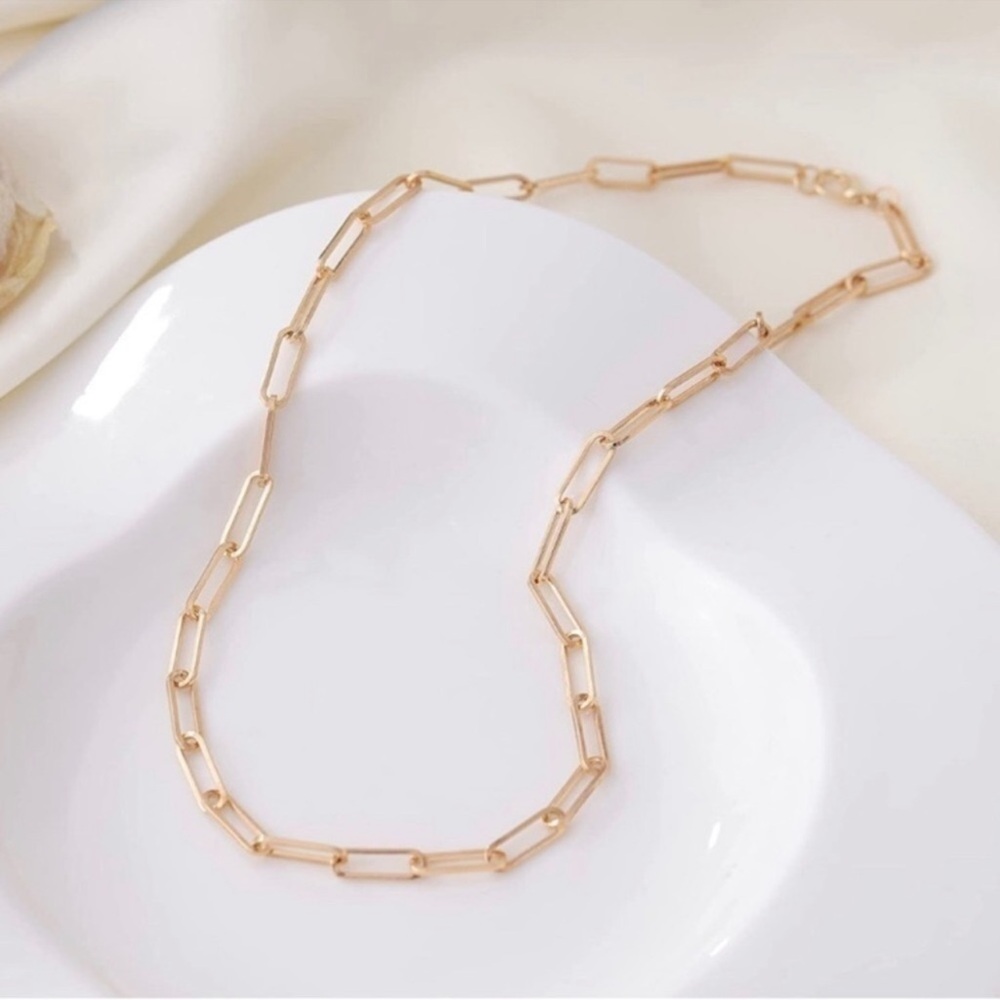 GOLD 14k Gold Plated Paperclip Chain Necklace - Picture 3 of 4